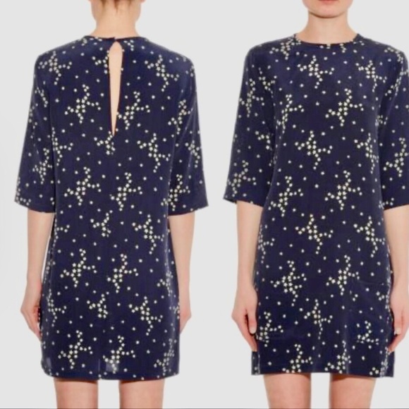 Equipment 'Aubrey' Star Print Silk Dress In Blue (Blue,Multi-Colour) - Picture 4 of 7